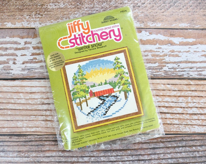 Vintage Jiffy Stitchery Cross Stitch Needlepoint Kit Sunset Designs