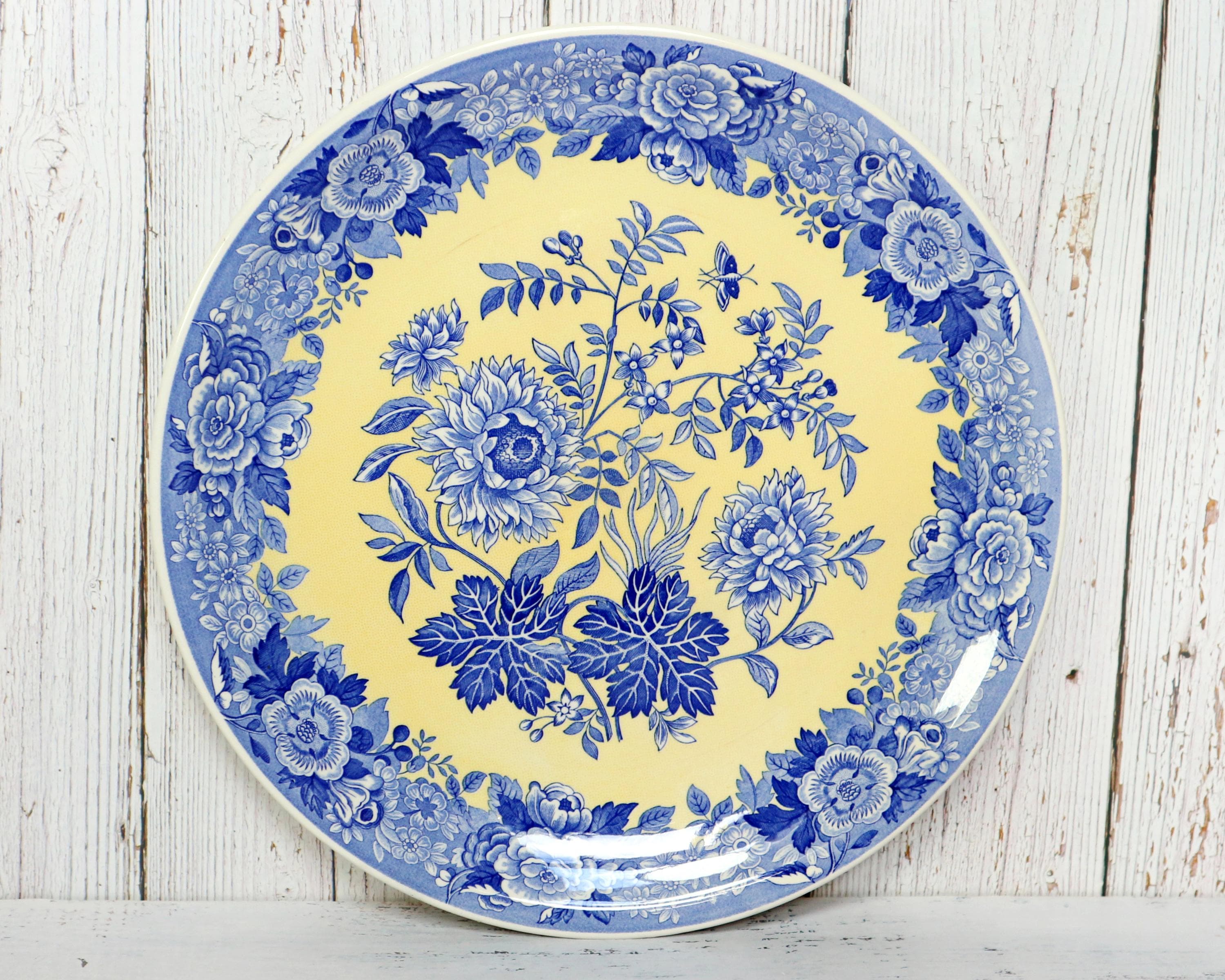 Prato de jardim Spode Blue Room, travessa de corte floral amarela de 30 cm, feita na Inglaterra, em cerâmica de transferência inglesa | Decoração vintage francesa estilo cottagecore