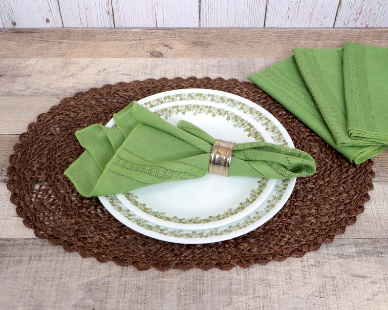 Vintage Green Cloth Napkins Set 4 Fabric Serviettes Retro Etsy