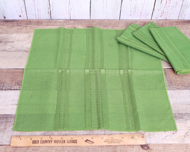 Vintage Green Cloth Napkins Set 4 Fabric Serviettes Retro Etsy
