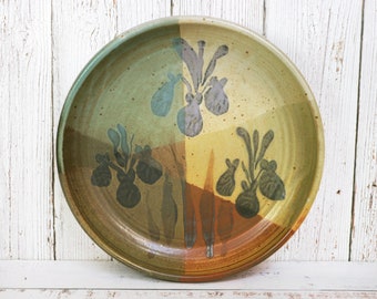 Large William "Bill" Creitz Salad Serving Bowl Iris Design Multi-Color Glaze | Collectible Vintage Studio Pottery Stoneware Earthenware Gift