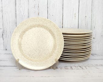 Conjunto de pratos de jantar Homer Laughlin Country Sage, 12 peças, em perfeito estado, marrom neutro, salpicado, louças, cozinha vintage, jantar