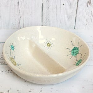 1960s Franciscan Atomic Starburst Round Divided Serving Bowl (863) Gladding McBean USA | Mid Century Vintage Dinnerware Collectible Dishes