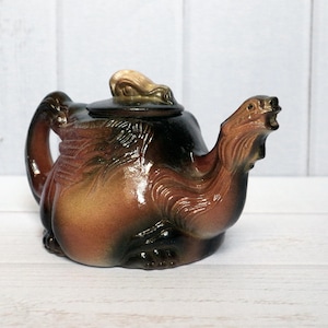 Vintage Sculptural Dragon Teapot | Soviet Almaz Tashkent Uzbekistan Sticker | Mythical Creature Ceramic Pottery Art | Fantasy Decor