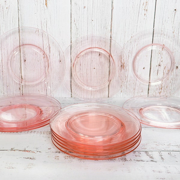 Vintage Pink Depression Glass Plates Set Small Salad Appetizer Dessert | Feminine Romantic Spring Summer Retro Eclectic Boho French Country