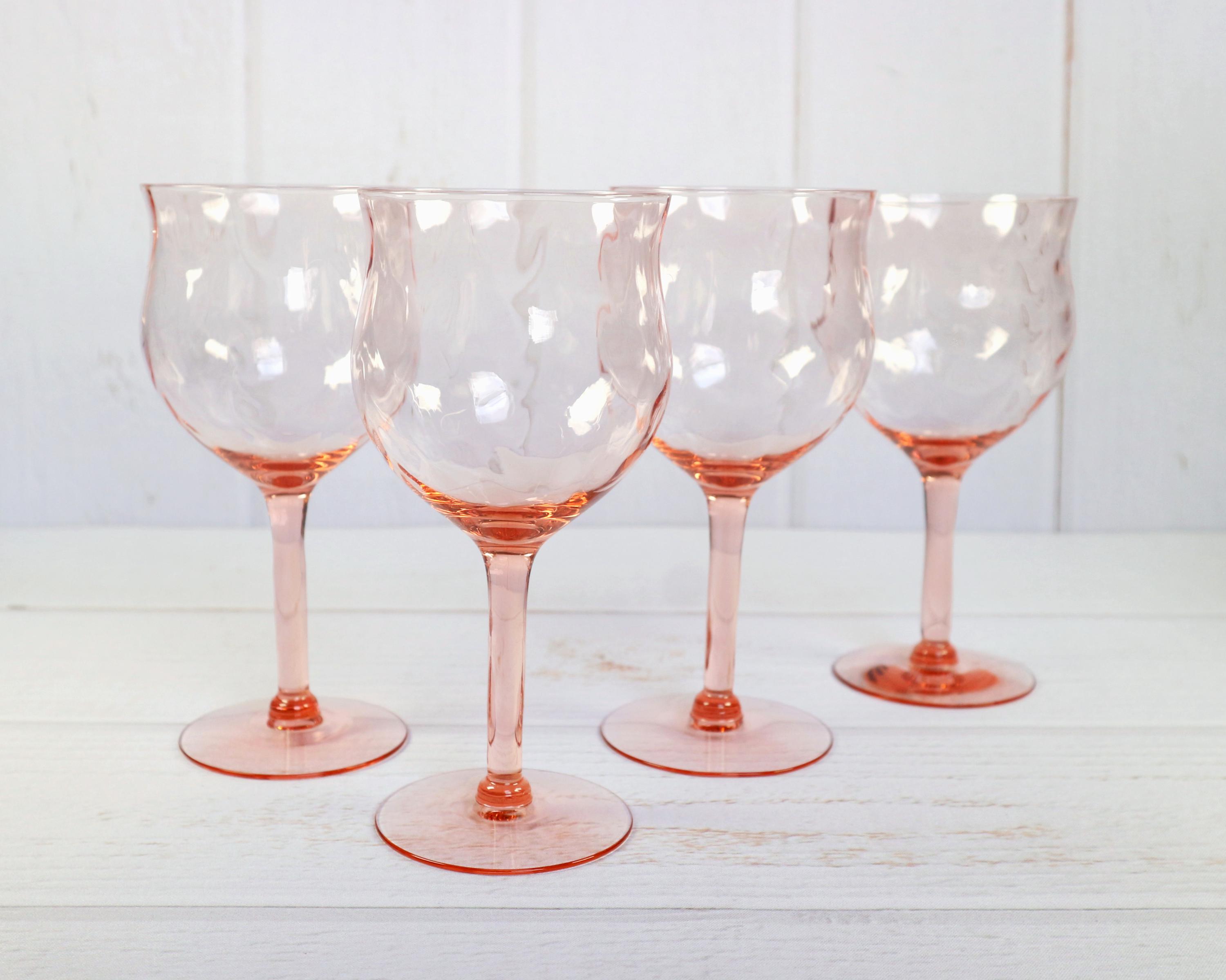 Vintage Blush Pink Optic Wine Glasses (set of 4) Hand Blown Art Glass ...