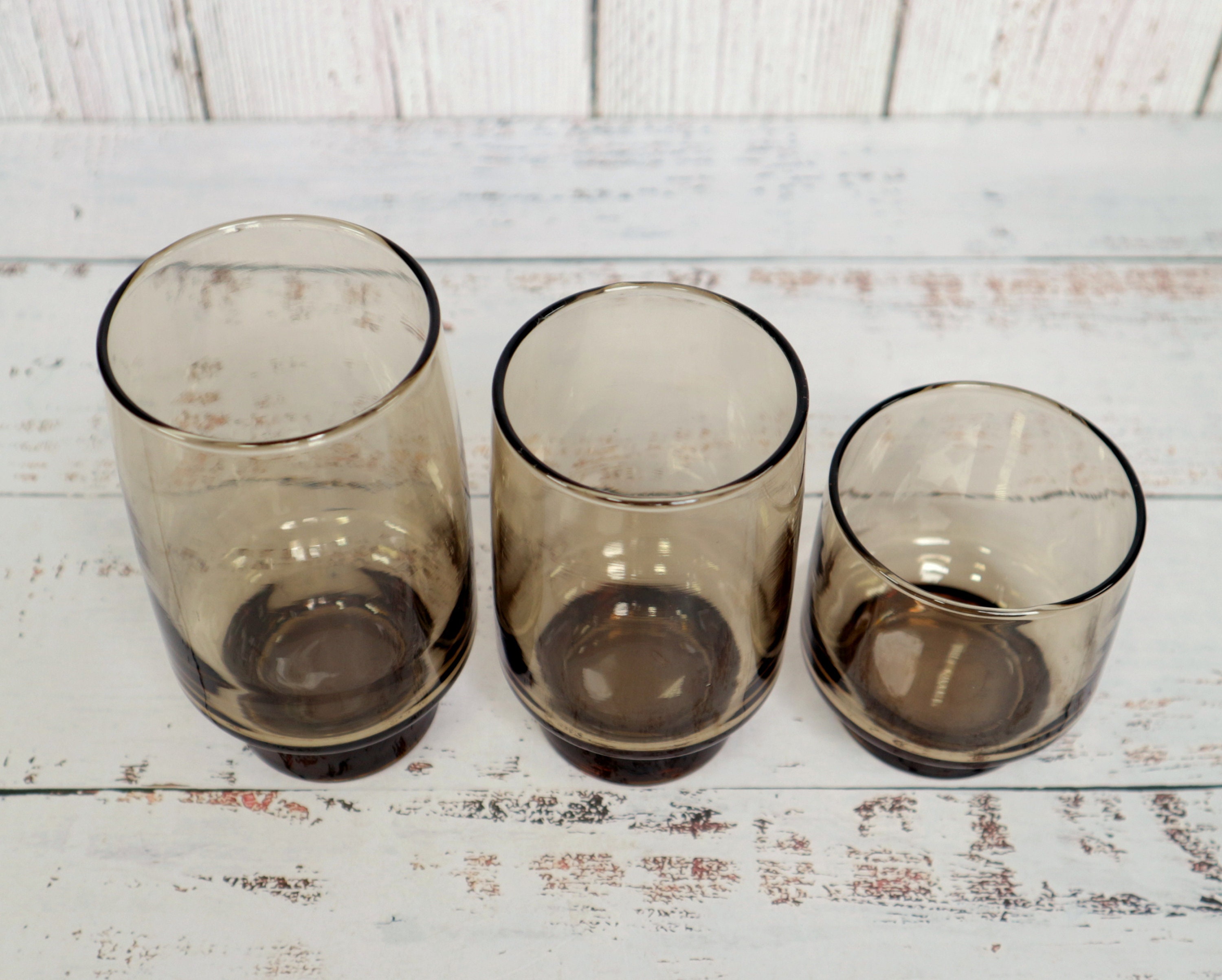 1970's Smoke Brown Drinking Glasses Set 3 Libbey Tawny Accent Tumblers ...