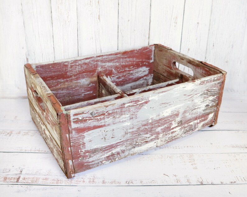 Vintage Rustic Wooden Crate Divided Four Section Shabby Chic Painted ...