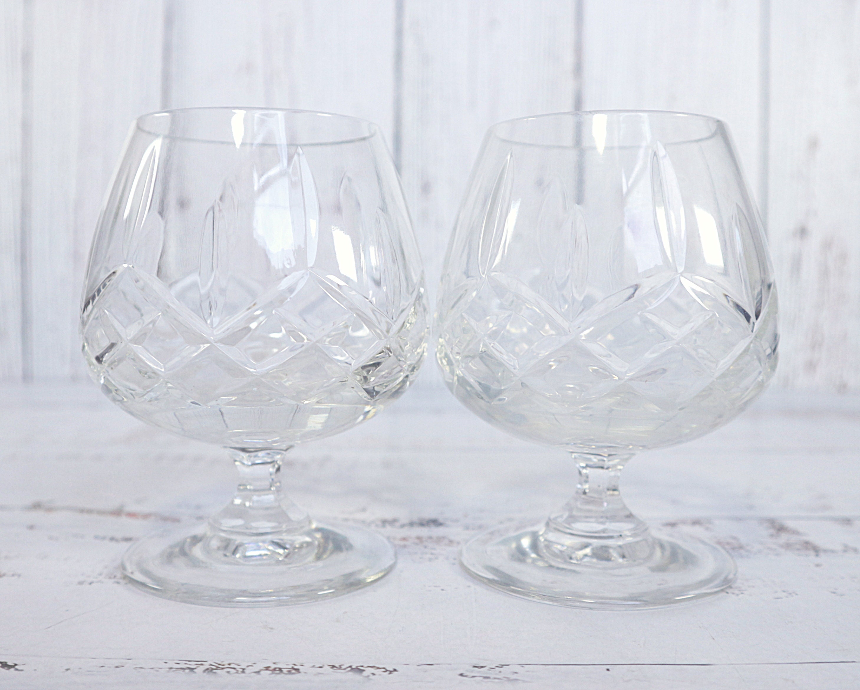 Pair of Cut Crystal Brandy Snifter Egg Nog Glasses Mikasa Coventry
