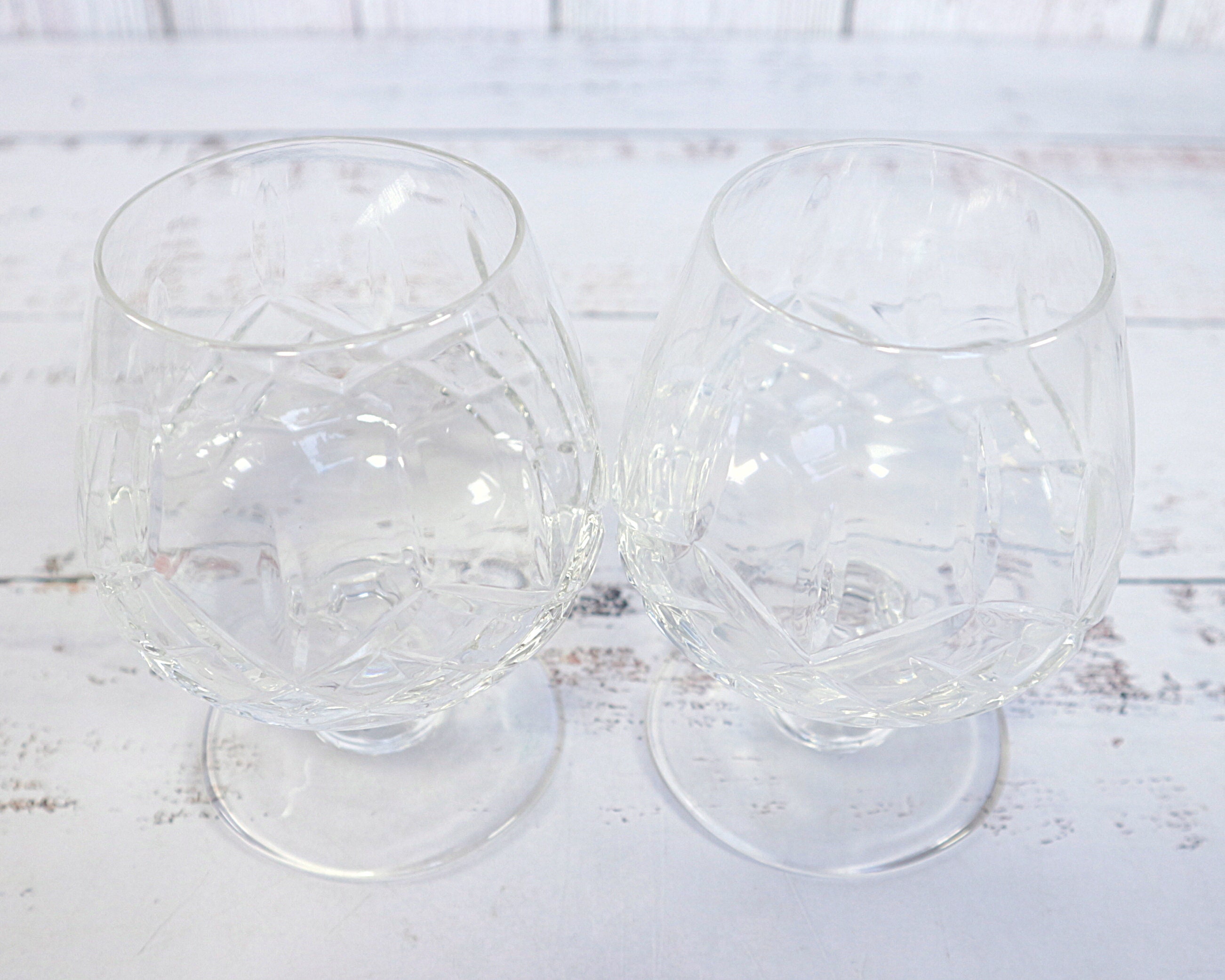 Pair of Cut Crystal Brandy Snifter Egg Nog Glasses Mikasa Coventry