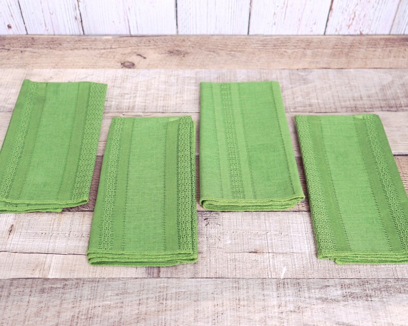 Vintage Green Cloth Napkins Set 4 Fabric Serviettes Retro Etsy