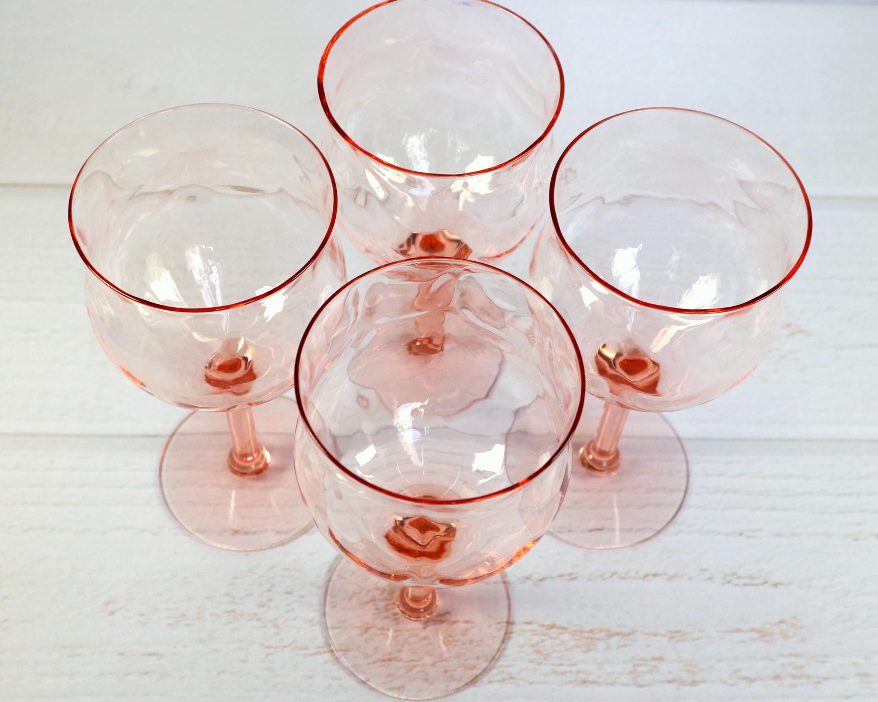 Vintage Blush Pink Optic Wine Glasses (set of 4) Hand Blown Art Glass ...