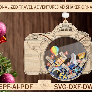 Personalized Travel Adventures Ornament Svg, Travel Christmas Ornament Svg, 4D Custom Shaker Ornament Svg, Travel Gifts ,Glowforge SVG Files