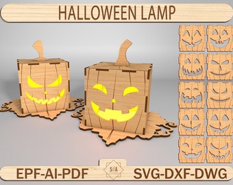 Halloween Lamp Cut File Svg,Halloween Lantern Boxes,Halloween Gift Box,3D Halloween Lasercut Lantern,Halloween Treat Box,Glowforge Laser Cut
