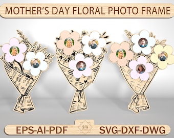 Mother‘s Day Floral Magnet Photo Frame, Flower Bouquet Sign, Picture Frame cut File, Thank You Mommy, Mom Gift Glowforge Laser Cut File