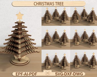 Christmas tree laser cut svg file, Christmas Tree Glowforge wooden 3D, Christmas ornaments tree, Christmas Decoration Glowforge Cricut Svg