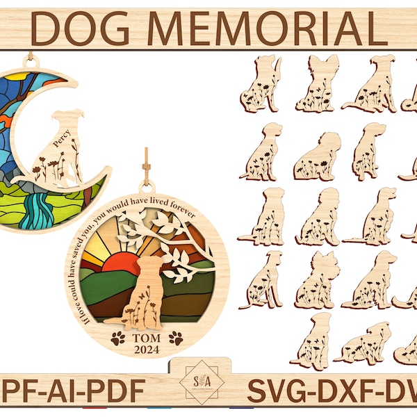 Custom Dog Name Memorial Ornament Svg ,Dog Memorial Gift, Loss Of Dog Ornament Svg,Memorial Dog Svg,Ornament laser files,Glowforge SVG Files