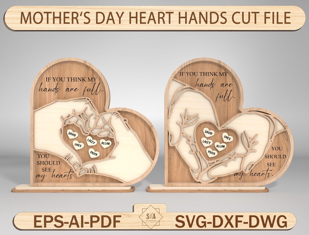 Mother's Day Heart Hands Standing Cut File Svg, Gift for Mom