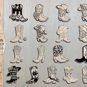 Western Cowboy Boot Ohrringe Bundle svg, Cowgirl Boot Ohrring svg, Cowgirl Stiefel svg, Glowforge Ohrringdateien, Western Ohrring svg Laser Cut