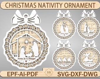 Christmas Nativity Sheet Music Ornament Svg,Music Engraved Ornament Svg,Christmas Song Ornament ,Nativity Scene Ornament Svg, Glowforge File