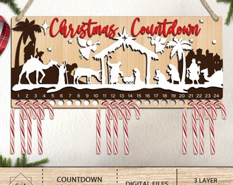 Christmas Nativity Countdown Calendar Svg,Nativity Scene Candy Cane Countdown svg,Christmas Calendar svg,Christmas Glowforge,Christmas decor