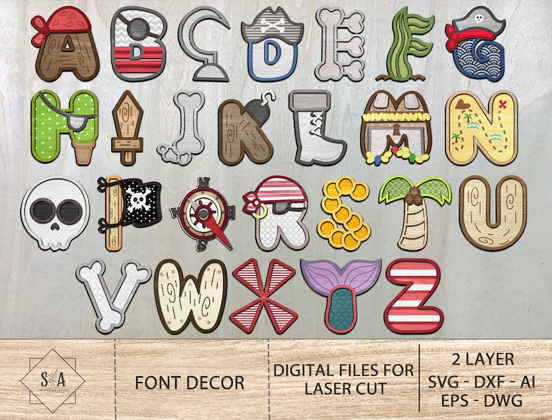 Pirate Alphabet Font Bundle Svg, Sweet Pirates Alphabet SVG , Alphabet ...