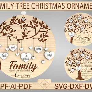 Ornamento de Natal de árvore genealógica personalizado SVG, Ornamento de presente de família Svg, Ornamento de Natal Svg, Árvore de suspensão Svg, Arquivos SVG Glowforge