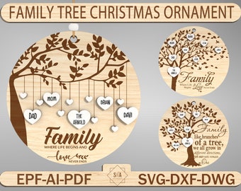 Personalized Family Tree Christmas Ornament SVG, Family Gift Ornament Svg, Christmas Ornament Svg, Tree Hanging Svg, Glowforge SVG Files