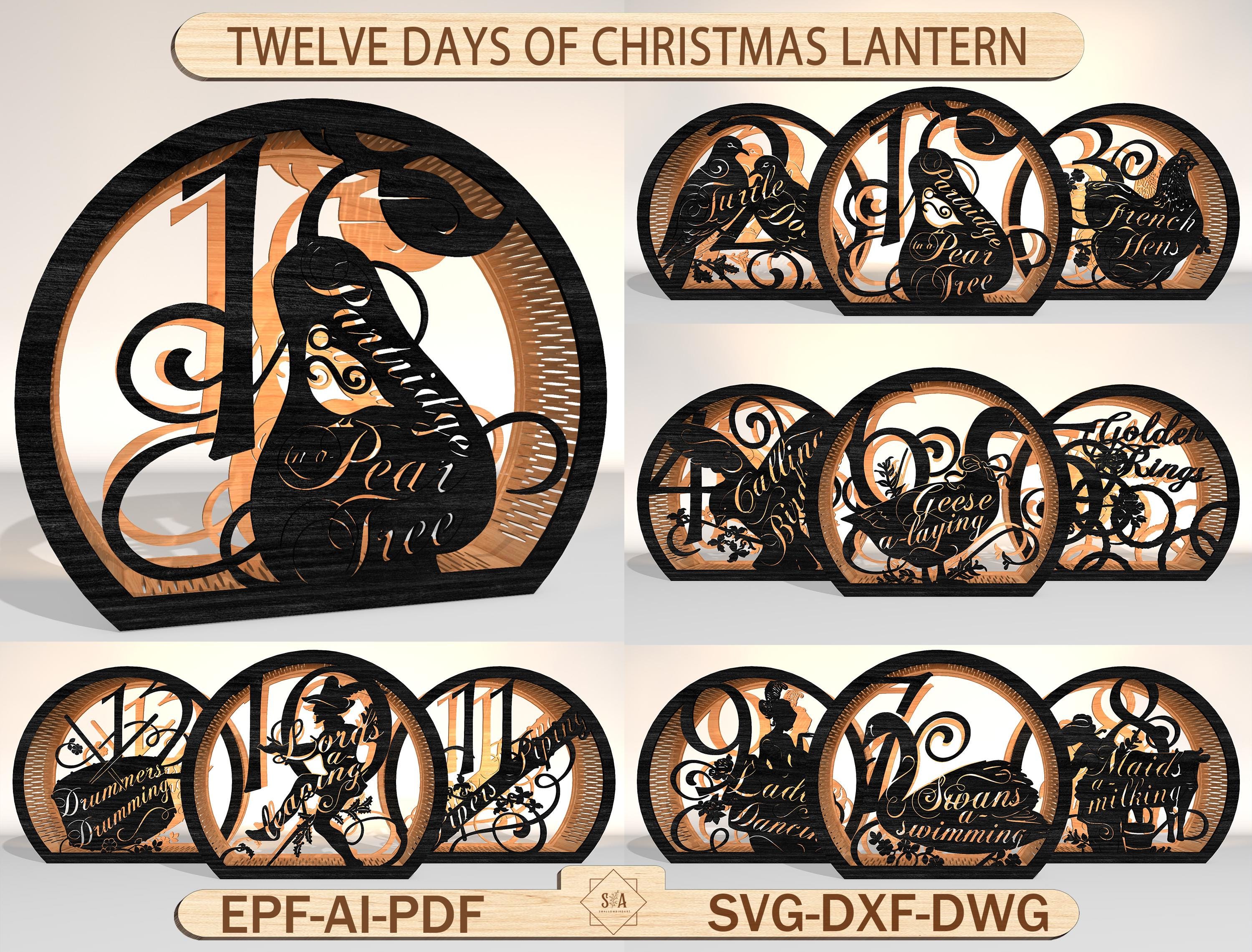 Twelve Days of Christmas Lantern SVG , 3D Layered Shadow Box , Laser