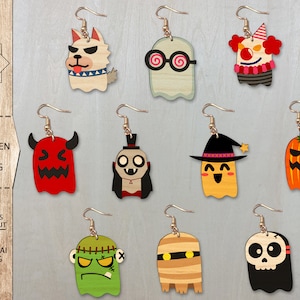 Cute Halloween Wood Earrings Bundle SVG, Halloween Ghost Boo Earring , Spooky Earrings Svg , Laser Earrings Files , Glowforge Files