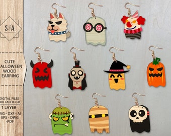 Leuke Halloween Houten Oorbellen Bundel SVG, Halloween Ghost Boo Earring, Spooky Oorbellen Svg, Laser Oorbellen Files, Glowforge Files