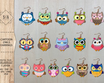 Owls Earrings Bundle SVG , Owls Earrings , Glowforge Files , Laser Earrings Files , Animal Earrings , Glowforge Earrings SVG