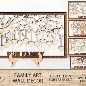 Familie Art Wanddekor, Stammbaum Geschenk, Herz Stammbaum, Muttertag Rahmen svg, Laser bereit Cut Files, Glowforge Datei, Instant Download