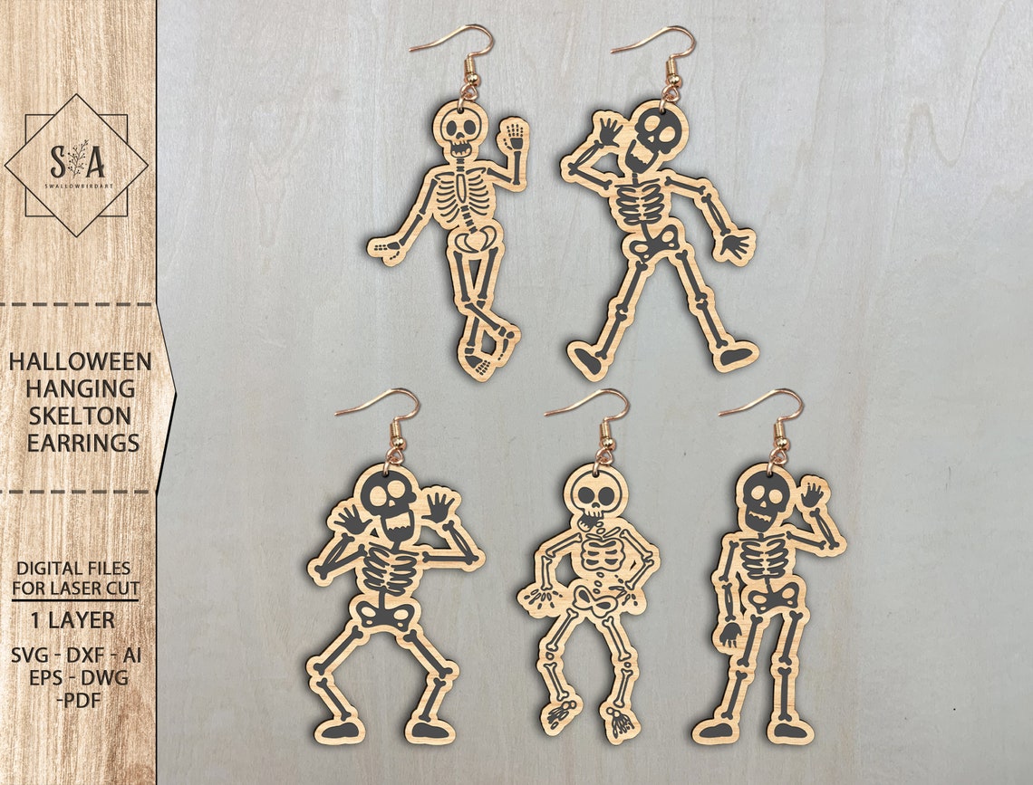 Skeleton Dangle Earrings Bundle SVG Halloween Hanging Etsy