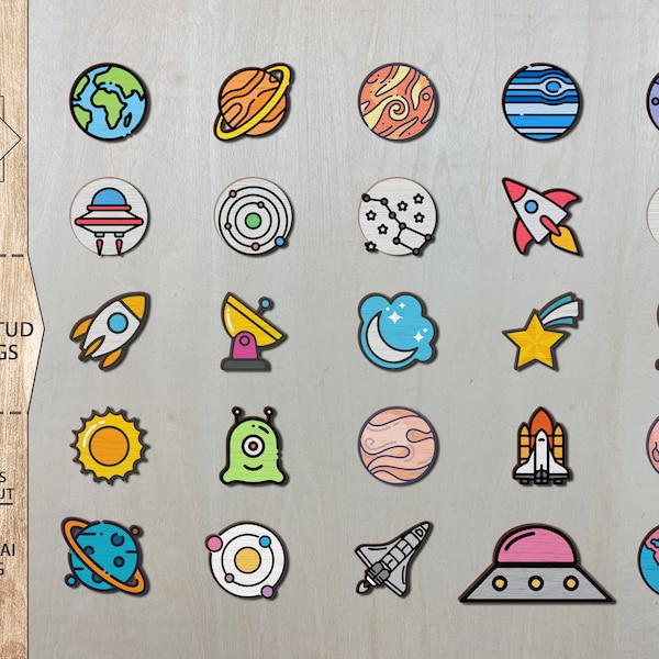 Planet Stud Earrings Bundle  SVG , Spacecraft Stud Earrings SVG , Laser Earrings Files , Glowforge Files, Solar System Earrings