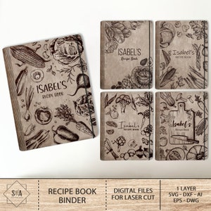 Gepersonaliseerde Receptenboek Binder SVG, Houten kookboekrecepten Lasergesneden bestanden, Valentijnsdagcadeau, Moederdagcadeau, Glowforge SVG-bestanden