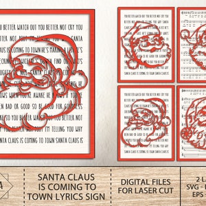 Santa Claus Is Coming To Town Lyrics Sign Svg,Christmas Glowforge Digital Cut File Laser Cutting,Christmas Home Decor Svg,Instant Download