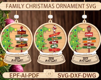 Personalized Family Christmas Ornament Cutfile SVG,Family Gift Ornament Svg,Christmas Tree Ornament Svg,Christmas Decor, Glowforge SVG Files