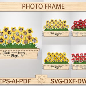 Fleur signe cadeau fête des professeurs Svg, cadeau pour professeur, cadeau photo fleur étudiant, cadre photo en bois signe, fichier SVG prêt à l'emploi