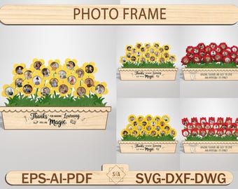 Teacher's Day Gift Flower Sign Svg, Gift For Teacher, Student Flower photo Gift, Wooden Photo frame Sign, SVG Laser Ready Cut File
