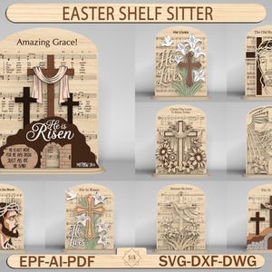 Easter Shelf Sitter SVG, Easter Risen, Christian Jesus Cross layered Digital File SVG DXF Download instant Easter Religious Laser Cut File