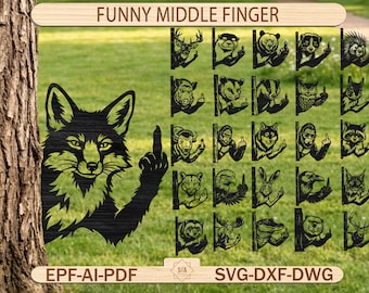 Peeking DXF File | Funny Middle Finger SVG, Rude Cat Laser Cut Files, Funny Animal Decor SVG