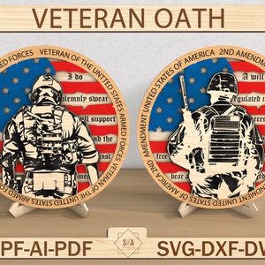 May include: Two round wooden plaques with a red, white, and blue American flag design. Each plaque features a silhouette of a soldier holding a rifle. The text on the plaques reads "Veteran of the United States Armed Forces" and "2nd Amendment United States of America".