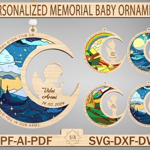 Ornamento commemorativo personalizzato per bambini in formato Svg, ornamento per aborto spontaneo per perdita infantile, regalo commemorativo per bambini, ornamento ali d'angelo, file SVG Glowforge