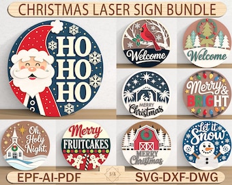 Paquete SVG de letrero navideño para puerta, archivos cortados con láser para Glowforge, Feliz Navidad SVG, letrero de decoración invernal SVG