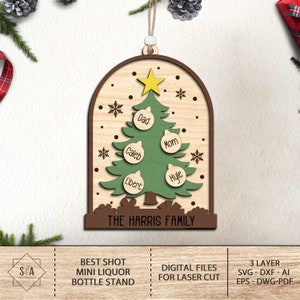 Ornamento de árvore genealógica de Natal personalizado SVG, Ornamento de presente de família svg, Ornamento de Natal svg, Arquivos de laser de ornamento, Arquivos SVG Glowforge