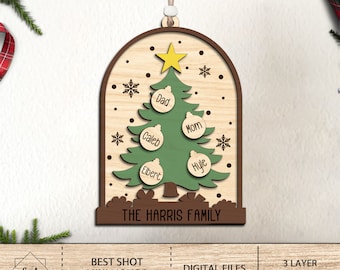 Personalized Christmas Family Tree Ornament SVG, Family Gift Ornament svg, Christmas Ornament svg, Ornament laser files, Glowforge SVG Files