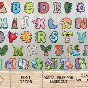 Dinosaur Alphabet Bundle SVG , Alphabet Laser Cut Files , Letters Dinosaur Baby ,  Letter Monograms, Dinosaur Animals Glowforge