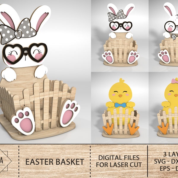 Easter Basket Laser Cut File Svg, Easter Bunny Basket Svg,Easter Bunny Design For Laser Cut,Easter Decoration Laser Cut, Glowforge Laser Cut