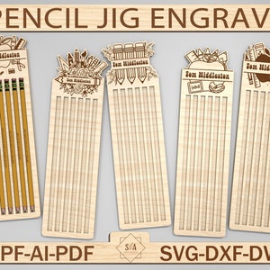 Pencil Jig Gravar Arquivo de Corte Svg, Trocadilhos de Lápis Gravados, Texto Personalizado em Lápis, Lápis Gravados Svg, Modelo de Gabarito de Lápis, Lápis Ticonderoga